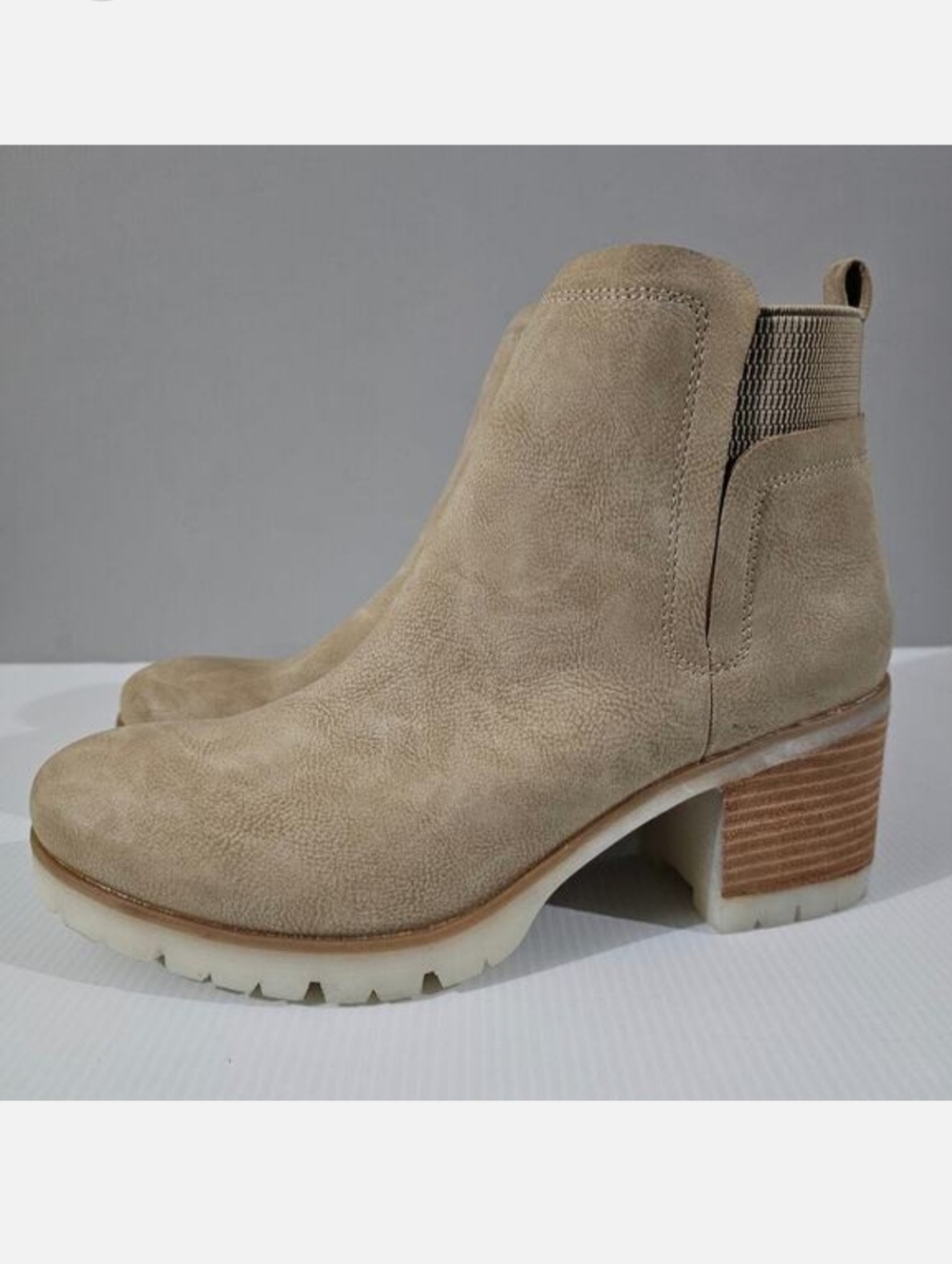 Korks By Kork Ease Elsie Ankle Boot Womens 11 Light Tan Chunky Heel Chelsea NEW